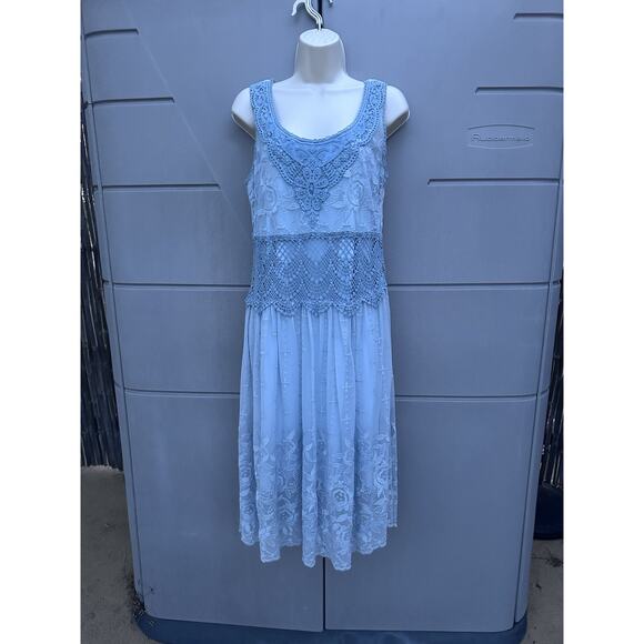 SUNDANCE Love Always Blue Lace Overlay Midi Dress Sz 6 Beach Coastal Romantic - Picture 2 of 14